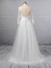Glamorous Floor-length Wedding Dress with Appliques Lace and Illusion Tulle