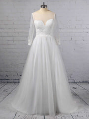 Glamorous Floor-length Wedding Dress with Appliques Lace and Illusion Tulle