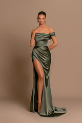 Glamorous Green One-Shoulder Strapless Long Mermaid Prom Dress With Split