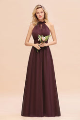 Glamorous High-Neck Halter Bridesmaid Affordable Dresses with Ruffle-27dress