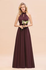 Glamorous High-Neck Halter Bridesmaid Affordable Dresses with Ruffle-27dress