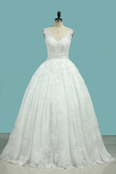 Glamorous Jewe Tull Lace Wedding Dress Appliques Sleeveless Beadings Bridal Gowns Online-27dress