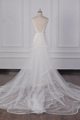Glamorous Jewel Beadings Sheath Wedding Dress Tulle Beadings Appliques Bridal Gowns On Sale-27dress