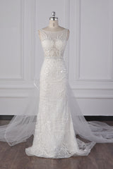 Glamorous Jewel Beadings Sheath Wedding Dress Tulle Beadings Appliques Bridal Gowns On Sale-27dress