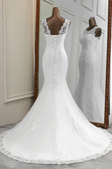 Glamorous Jewel Lace Beading Wedding Dresses Sleeveless Appliques Mermaid Bridal Gowns-27dress