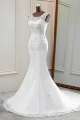 Glamorous Jewel Lace Beading Wedding Dresses Sleeveless Appliques Mermaid Bridal Gowns-27dress