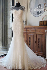 Glamorous Jewel Long Sleeves Wedding Dress Tulle Appliques Beadings Bridal Gowns On Sale-27dress