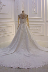 Glamorous Jewel Long Sleeves Wedding Dress Tulle Lace Bedaings Bridal Gowns Online-27dress