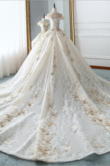 Glamorous Jewel Sleeveless Champagne Wedding Dress Appliques Bridal Gowns with Beadings Online-27dress