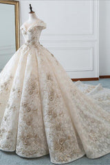 Glamorous Jewel Sleeveless Champagne Wedding Dress Appliques Bridal Gowns with Beadings Online-27dress