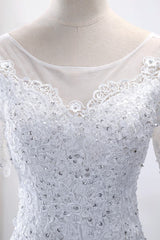 Glamorous Jewel Tulle Lace Wedding Dress Mermaid Short Sleeves Beading Bridal Gowns Online-27dress