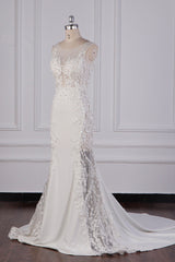 Glamorous Jewel Tulle Lace Wedding Dress Sleeveless Appliques Beadings Bridal Gowns Online-27dress