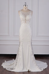 Glamorous Jewel Tulle Lace Wedding Dress Sleeveless Appliques Beadings Bridal Gowns Online-27dress