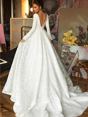 Glamorous Long Sleeve V-Neck Wedding Dress With Lace Appliques-27dress