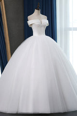 Glamorous Off-the-shoulder A-line Tulle Wedding Dresses White Ruffles Bridal Gowns On Sale-27dress