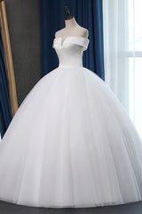 Glamorous Off-the-shoulder A-line Tulle Wedding Dresses White Ruffles Bridal Gowns On Sale-27dress