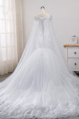 Glamorous Off-the-Shoulder Mermaid Wedding Dress Sweetheart Tulle Appliques Beadings Bridal Gowns On Sale-27dress