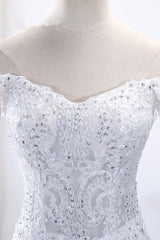 Glamorous Off-the-Shoulder Short Sleeves Wedding Dress Sweetheart Mermaid Tulle Appliques Beadings Bridal Gowns On Sale-27dress