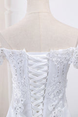 Glamorous Off-the-Shoulder Short Sleeves Wedding Dress Sweetheart Mermaid Tulle Appliques Beadings Bridal Gowns On Sale-27dress