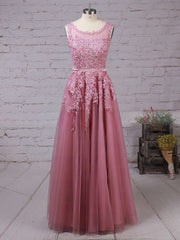 Glamorous Princess Scoop Neck Tulle Prom Dress with Appliques Lace