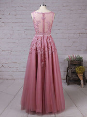 Glamorous Princess Scoop Neck Tulle Prom Dress with Appliques Lace