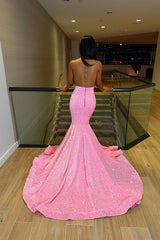 Glamorous Sliver And Pink V Neck Mermaid Prom Dress Sleeveless Leaky Back