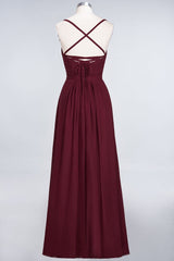 Glamorous Spaghetti Straps Sweetheart Ruffle Chiffon Bridesmaid Dress Online-27dress