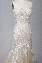 Glamorous Straplees Sweetheart Mermaid Wedding Dress Pink Sequined Appliques Sleeveless Bridal Gowns On Sale-27dress