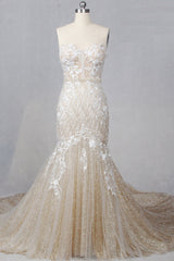 Glamorous Straplees Sweetheart Mermaid Wedding Dress Pink Sequined Appliques Sleeveless Bridal Gowns On Sale-27dress
