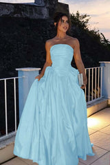 Glamorous Strapless Sleeveless Long Prom Dress With Pleated