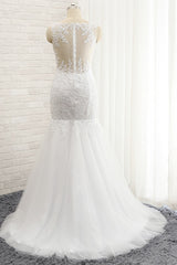 Glamorous Strapless Sweetheart Lace Mermaid Wedding Dress White Tulle Appliques Bridal Gowns Online-27dress