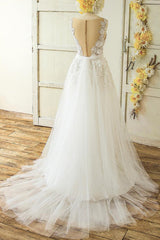 Glamorous Straps Appliques A-line Wedding Dresses White Tulle Bridal Gowns On Sale-27dress
