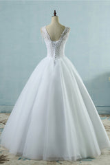 Glamorous Straps Sweetheart White Wedding Dress Sleeveless Appliques Beadings Bridal Gowns-27dress
