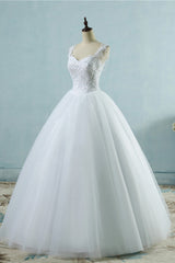 Glamorous Straps Sweetheart White Wedding Dress Sleeveless Appliques Beadings Bridal Gowns-27dress