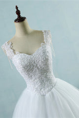 Glamorous Straps Sweetheart White Wedding Dress Sleeveless Appliques Beadings Bridal Gowns-27dress