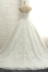 Glamorous Sweetheart A-line Tulle Wedding Dresses With Appliques White Ruffles Lace Bridal Gowns Online-27dress