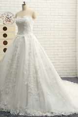 Glamorous Sweetheart A-line Tulle Wedding Dresses With Appliques White Ruffles Lace Bridal Gowns Online-27dress