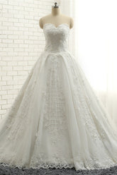 Glamorous Sweetheart A-line Tulle Wedding Dresses With Appliques White Ruffles Lace Bridal Gowns Online-27dress