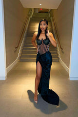 Glamorous Sweetheart Black Sleeveless Tight Split Mermaid Prom Dress On Sale