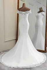 Glamorous Sweetheart Lace Beading Wedding Dresses Short Sleeves Appliques Mermaid Bridal Gowns-27dress