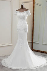 Glamorous Sweetheart Lace Beading Wedding Dresses Short Sleeves Appliques Mermaid Bridal Gowns-27dress