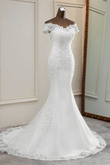 Glamorous Sweetheart Lace Beading Wedding Dresses Short Sleeves Appliques Mermaid Bridal Gowns-27dress