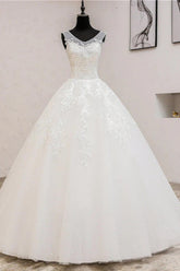 Glamorous Sweetheart Tulle Lace Ball Gown Sleeveless Appliques Wedding Dresses-27dress