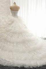 Glamorous Sweetheart White Sequins Wedding Dresses With Appliques Tulle Ruffles Bridal Gowns Online-27dress