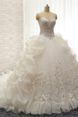 Glamorous Sweetheart White Sequins Wedding Dresses With Appliques Tulle Ruffles Bridal Gowns Online-27dress