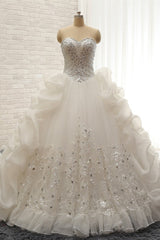 Glamorous Sweetheart White Sequins Wedding Dresses With Appliques Tulle Ruffles Bridal Gowns Online-27dress