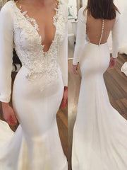 Glamorous Trumpet/Mermaid Illusion Stretch Crepe Wedding Dress with Beading and Sweep Train