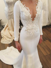 Glamorous Trumpet/Mermaid Illusion Stretch Crepe Wedding Dress with Beading and Sweep Train