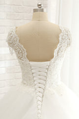 Glamorous V neck Straps White Wedding Dresses With Appliques A line Sleeveless Tulle Bridal Gowns Online-27dress