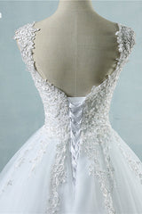 Glamorous V-Neck Tulle Lace Beadings Wedding Dress Appliques Tulle Bridal Gowns with Rhinestones-27dress